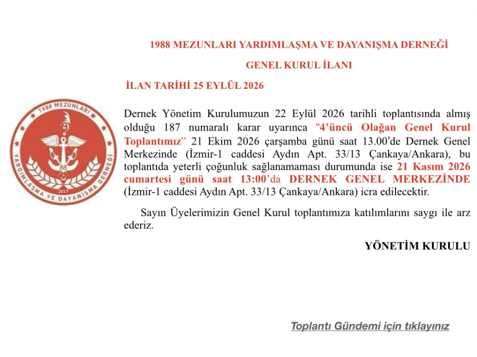 4’üncü Olağan Genel Kurul Çağrısı